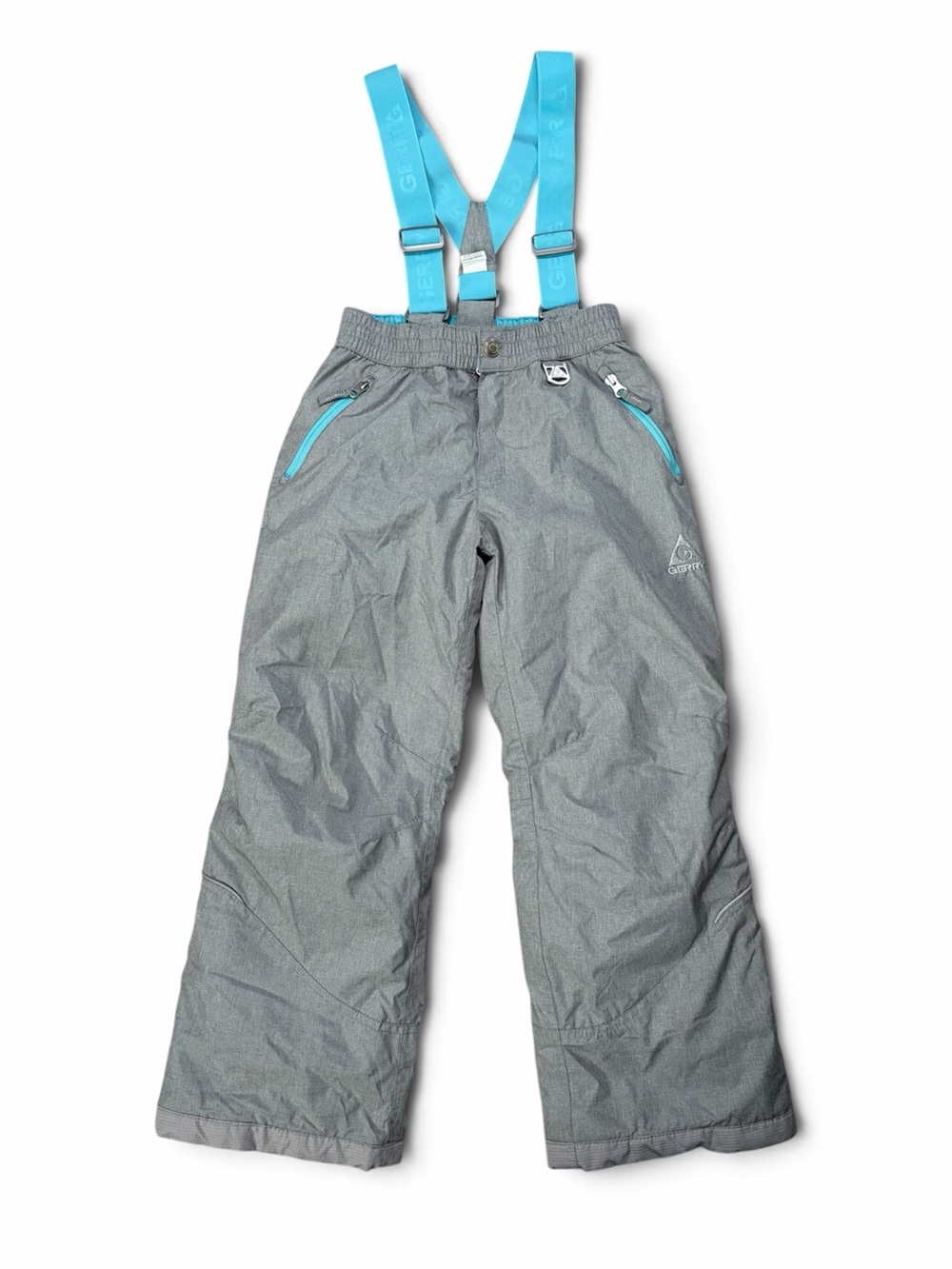 Gerry Kids Snow Pants Size 7/8 Gray Turquoise Adjustable Suspenders